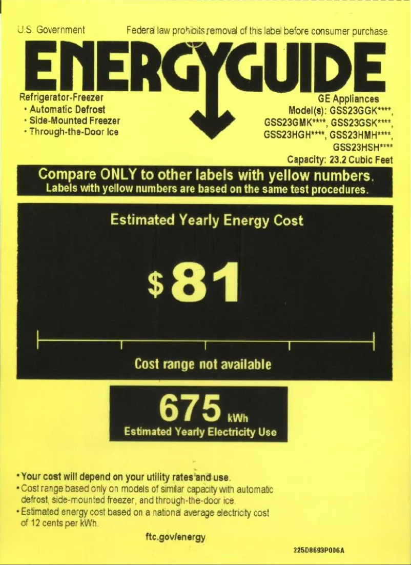 Page 1 of the manual Energy Label GE GSS23GGKBB