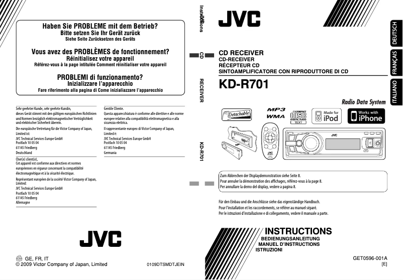 Page n°1 - Manuel utilisateur JVC KD-R701