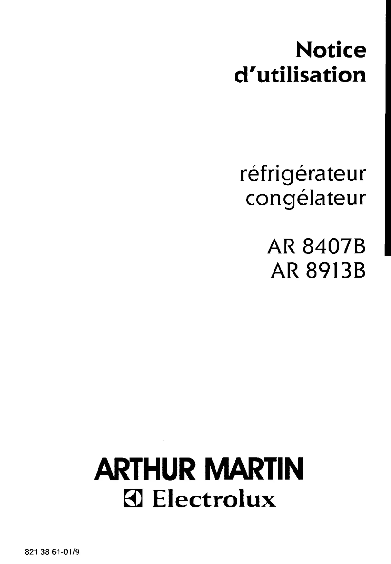 Page 1 de la notice Manuel utilisateur Arthur Martin-Electrolux AR8407B