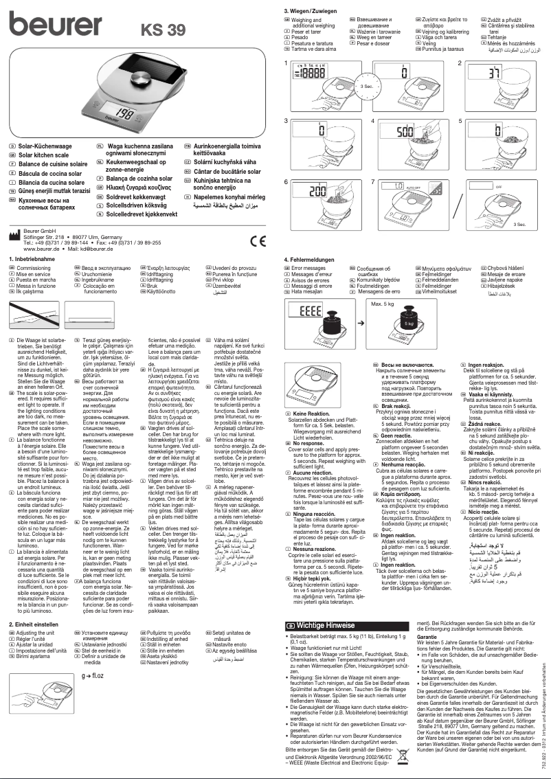 Page 1 de la notice Manuel utilisateur Beurer KS 39