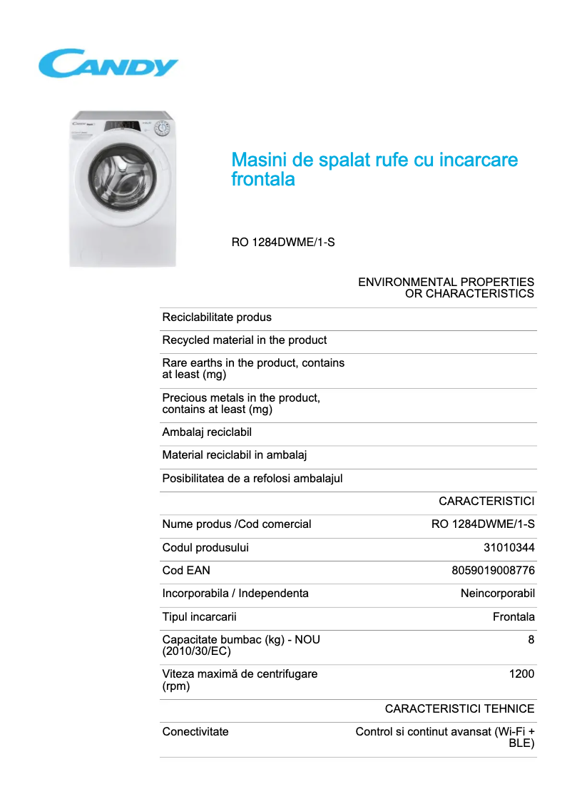 Image de la première page du manuel de l'appareil RO 1284DWME/1-S