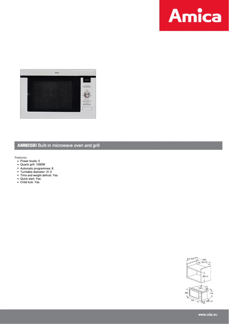 Page 1 de la notice Fiche technique Amica AMM25BI