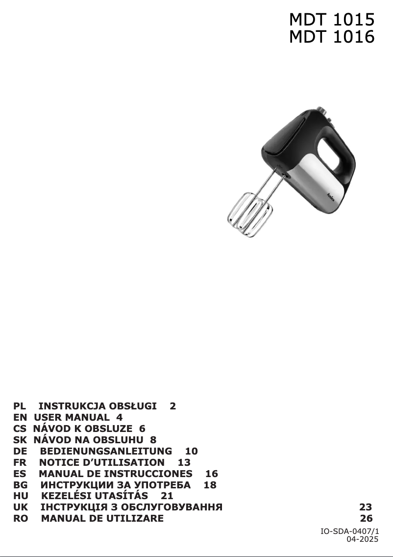 Image de la première page du manuel de l'appareil MDT 1015