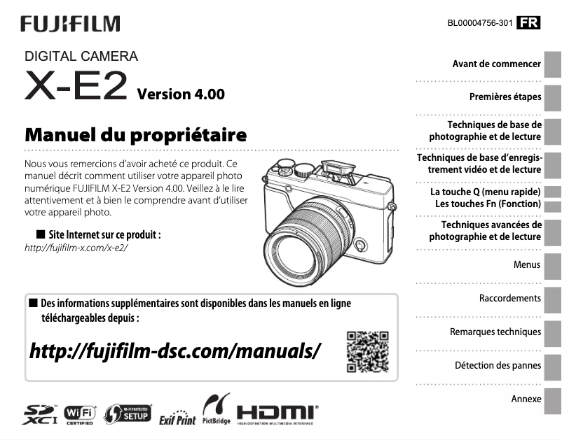 Page n°1 - Manuel utilisateur Fujifilm X-E2