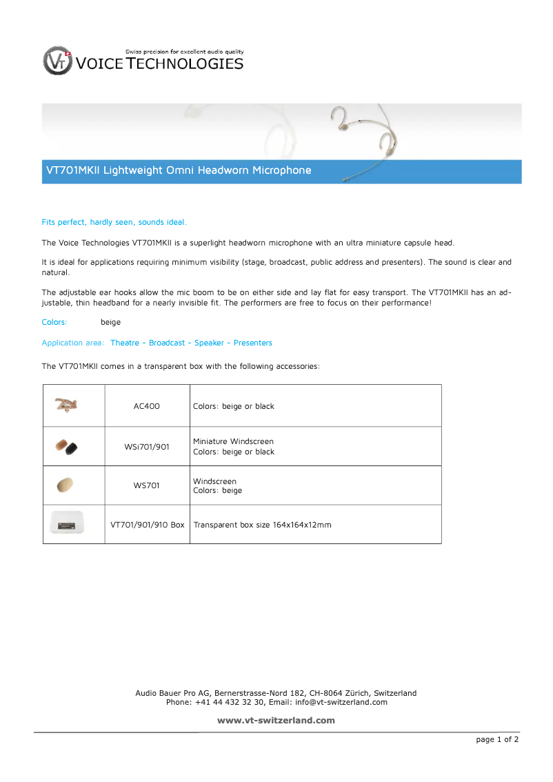 Page 1 de la notice Manuel utilisateur Voice Technologies VT701MKII