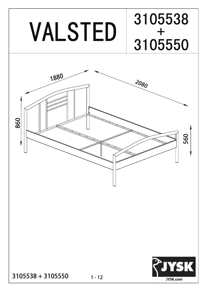 Page 1 de la notice Manuel utilisateur JYSK Valsted (180x200)
