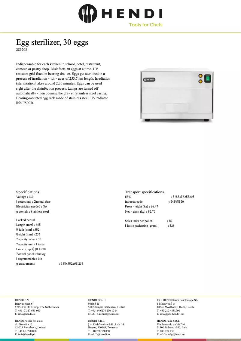 Page n°1 - Fiche technique Hendi 281208