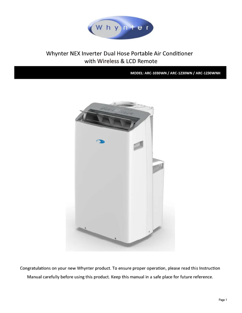 Page n°1 - Manuel utilisateur Whynter ARC-1230WNH