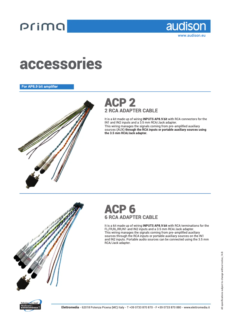 Page 1 de la notice Manuel utilisateur Audison Prima ACP 6
