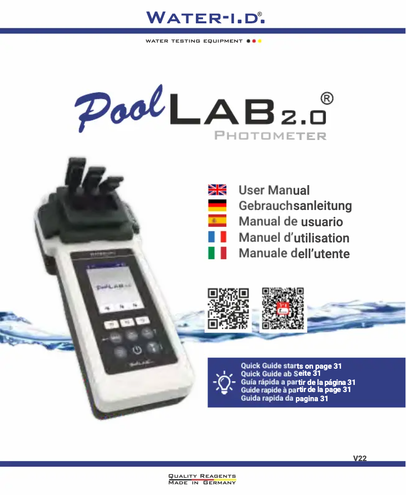 Image de la première page du manuel de l'appareil PoolLAB 2.0