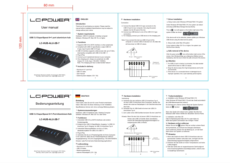 Page 1 de la notice Manuel utilisateur LC-Power LC-HUB-ALU-2B-7