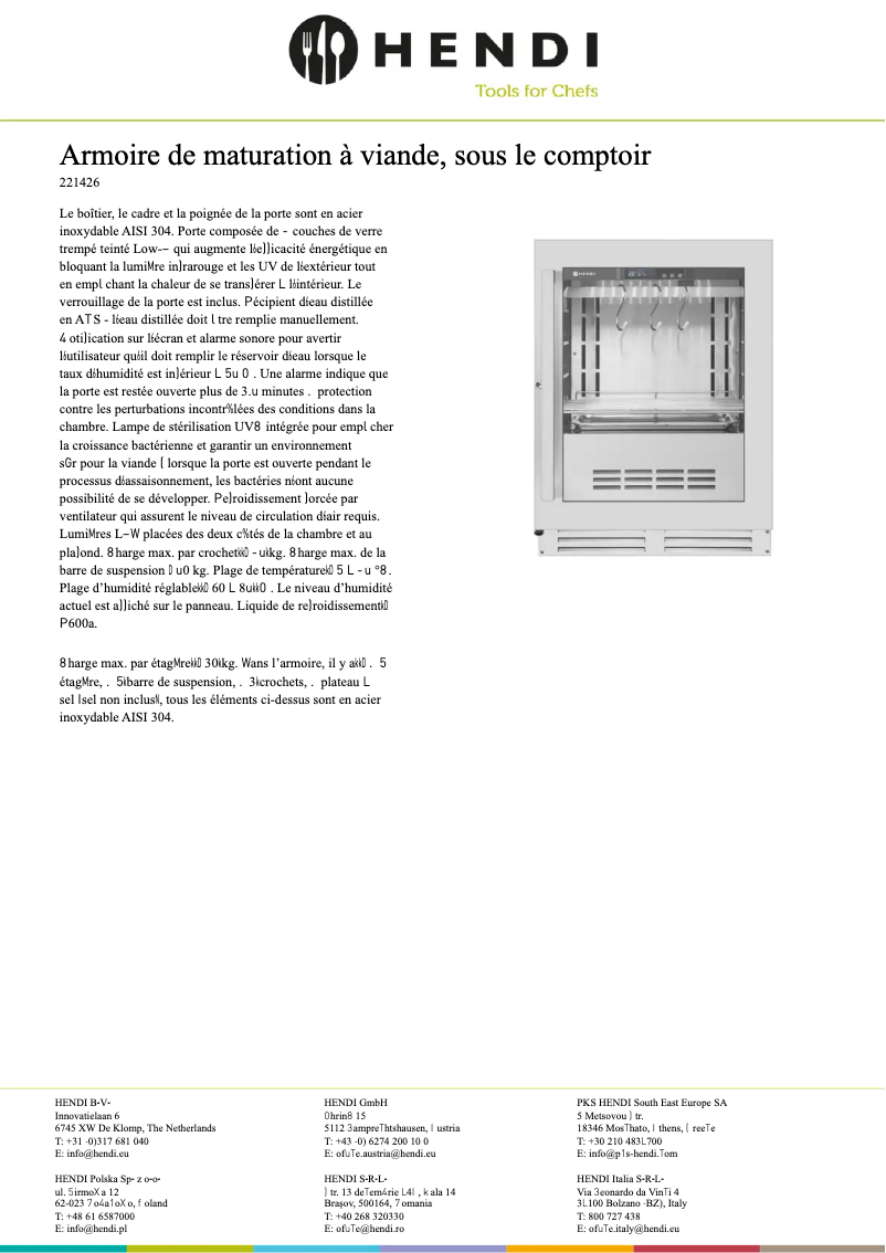 Page n°1 - Fiche technique Hendi 221426