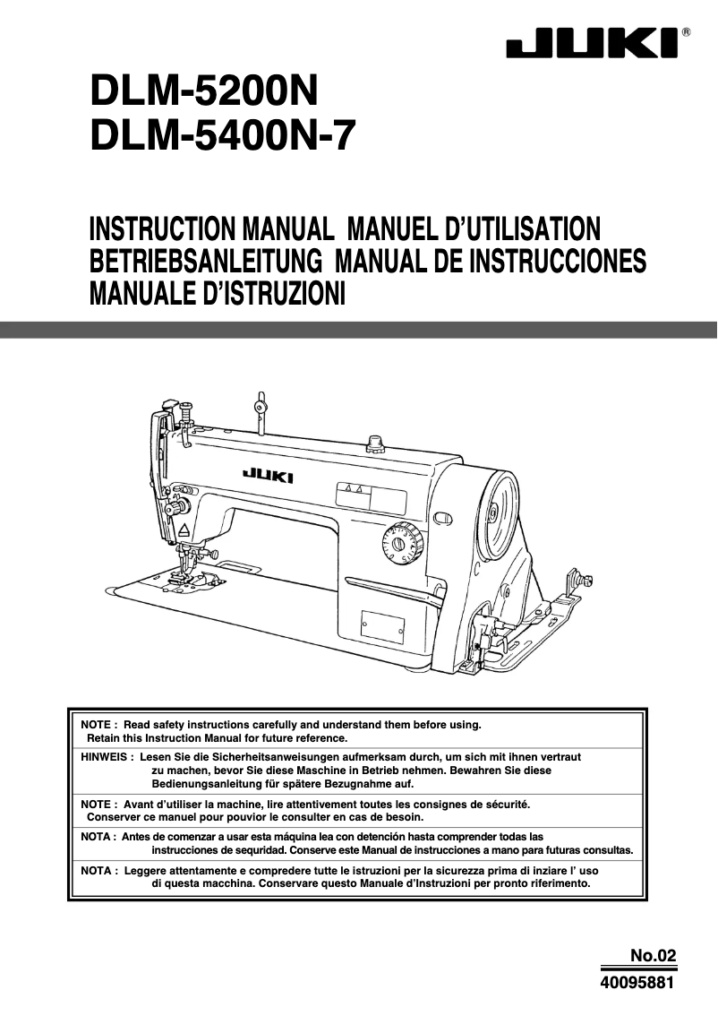 Page 1 de la notice Manuel utilisateur Juki DLM-5400N-7