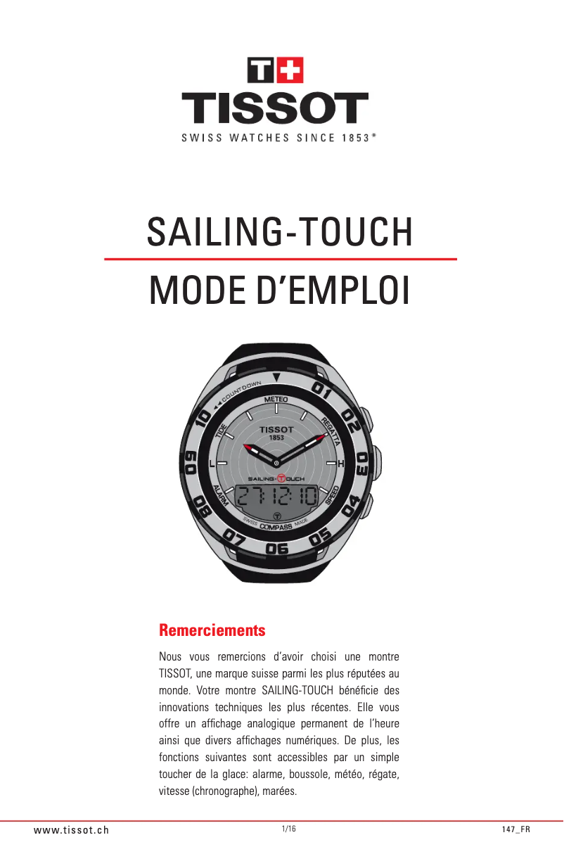 Page n°1 - Manuel utilisateur Tissot SAILING-TOUCH Caribbean