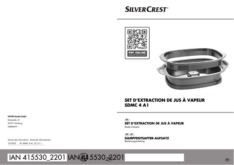 Page 1 de la notice Manuel utilisateur SilverCrest SDMC 4 A1