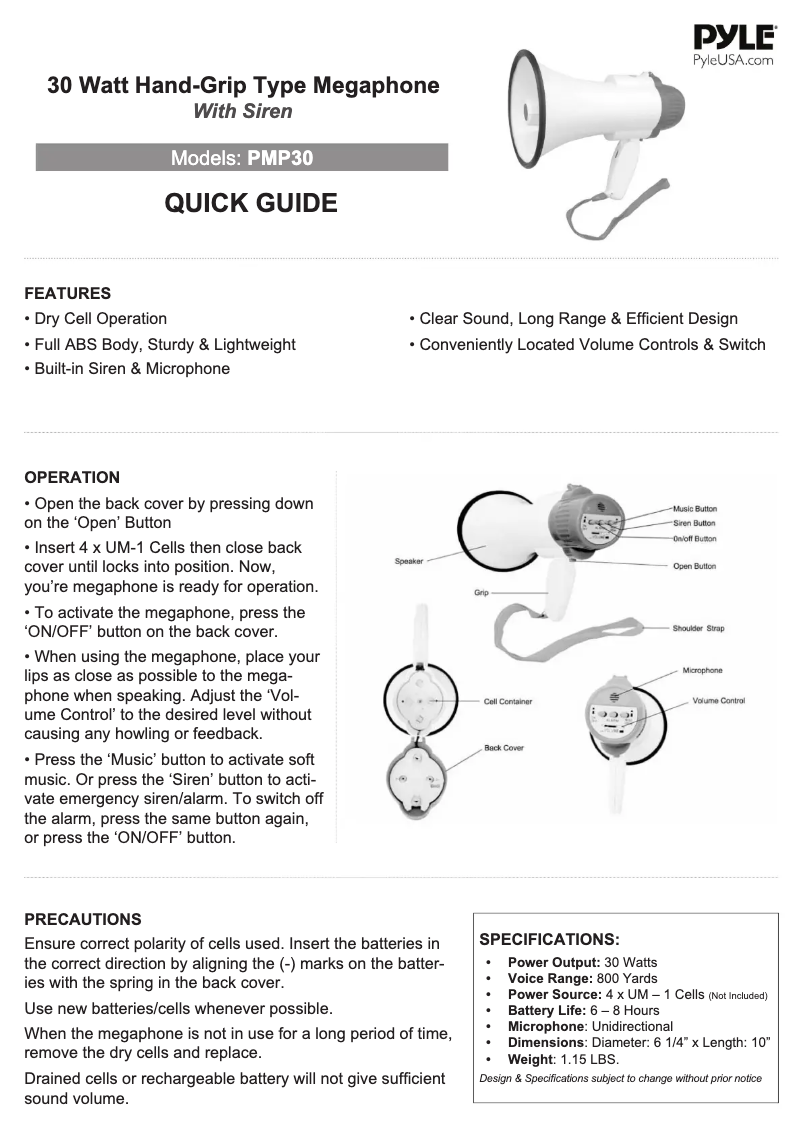 Page 1 de la notice Manuel utilisateur Pyle PMP30