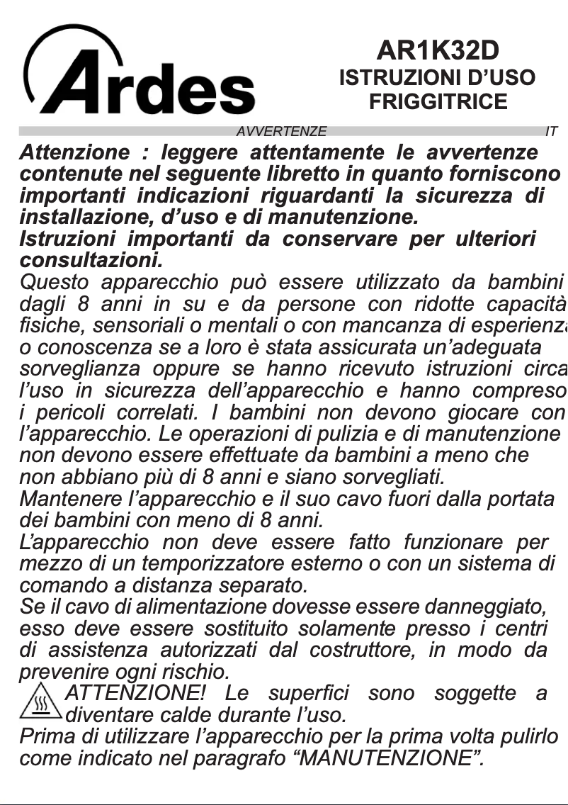 Image de la première page du manuel de l'appareil Eldorada Mini AR1K32