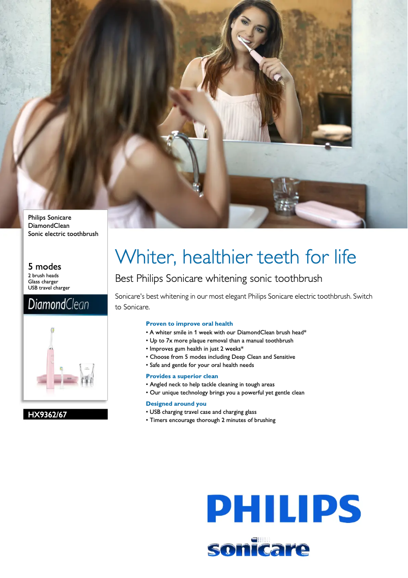 Page n°1 - Fiche technique Philips Sonicare DiamondClean HX9362