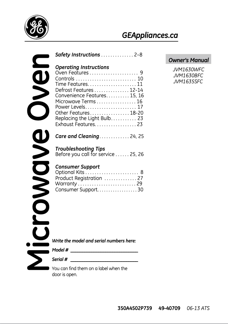 Page n°1 - Manuel utilisateur GE JVM1630WFC