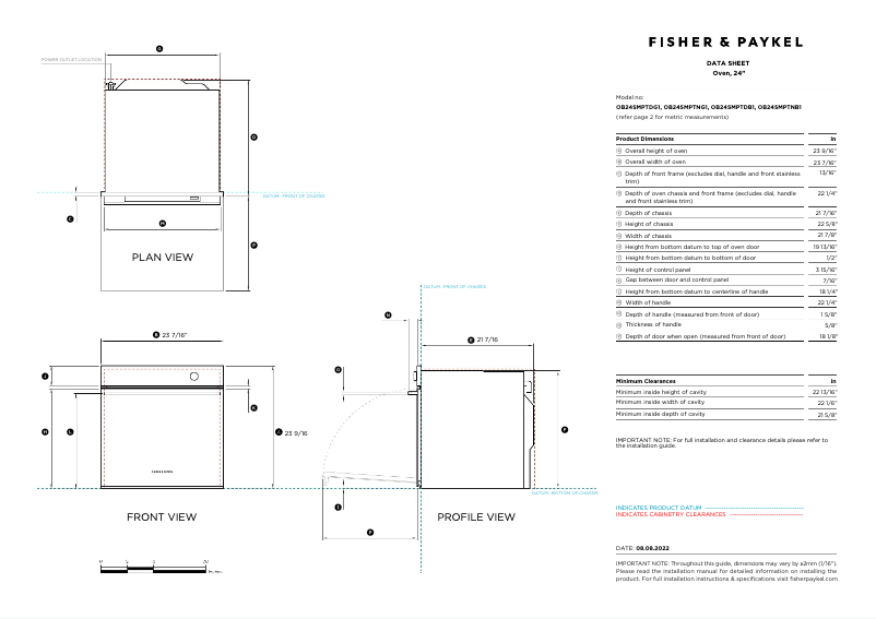 Page n°1 - Fiche technique Fisher & Paykel OB24SMPTNB1