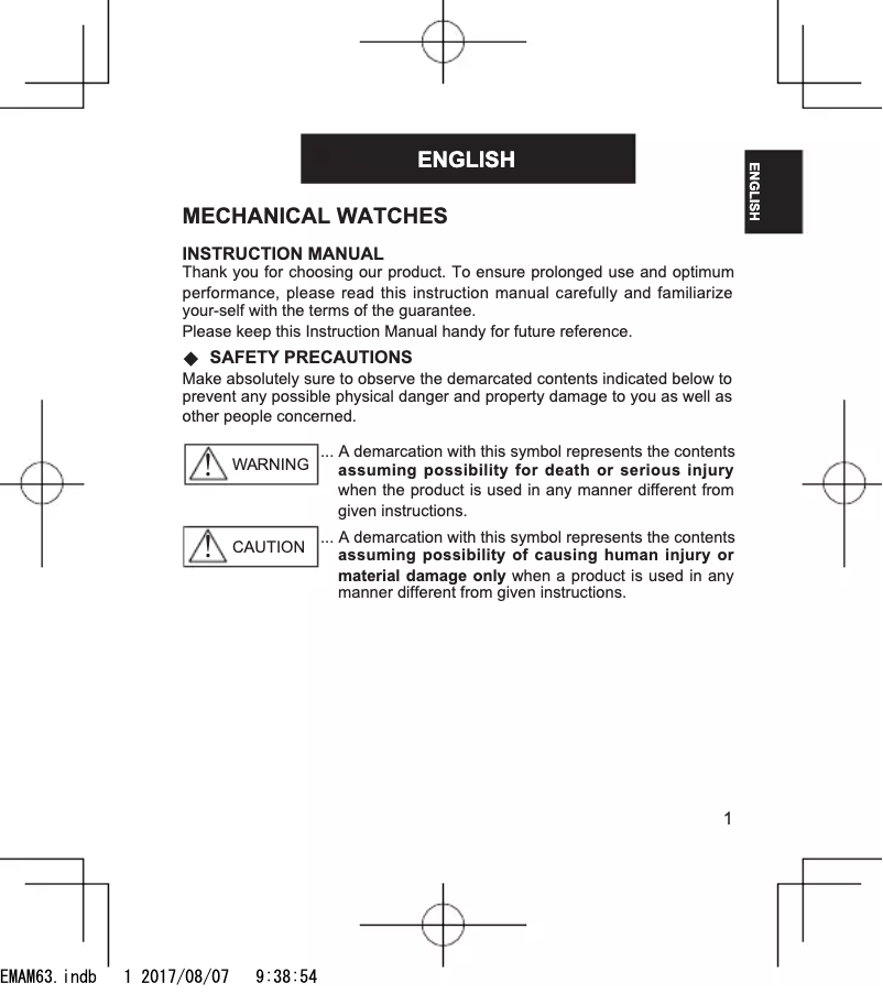 Page n°1 - Manuel utilisateur ORIENT Classic AC08002F