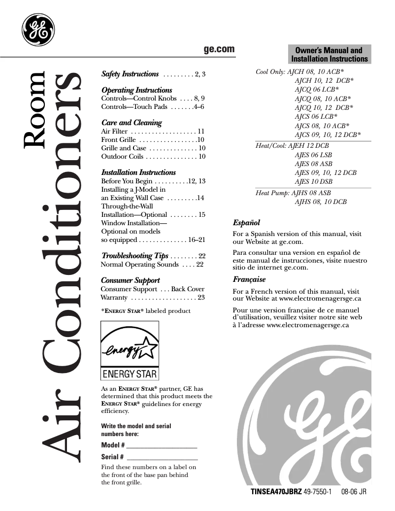 Image de la première page du manuel de l'appareil AJCS12DCB