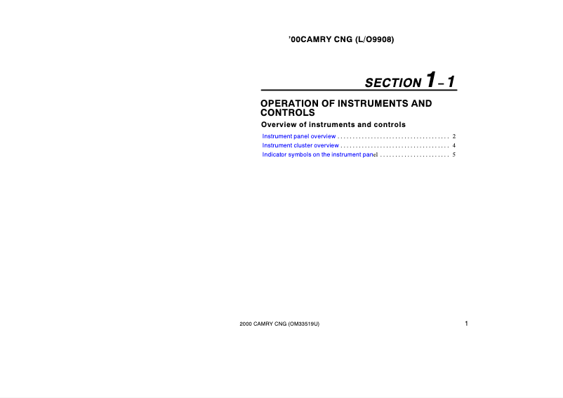 Image de la première page du manuel de l'appareil Camry CNG (2000)