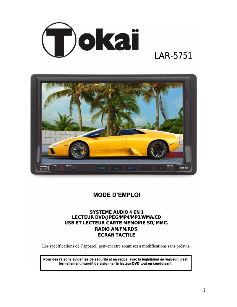 Image de la première page du manuel de l'appareil LAR-5751