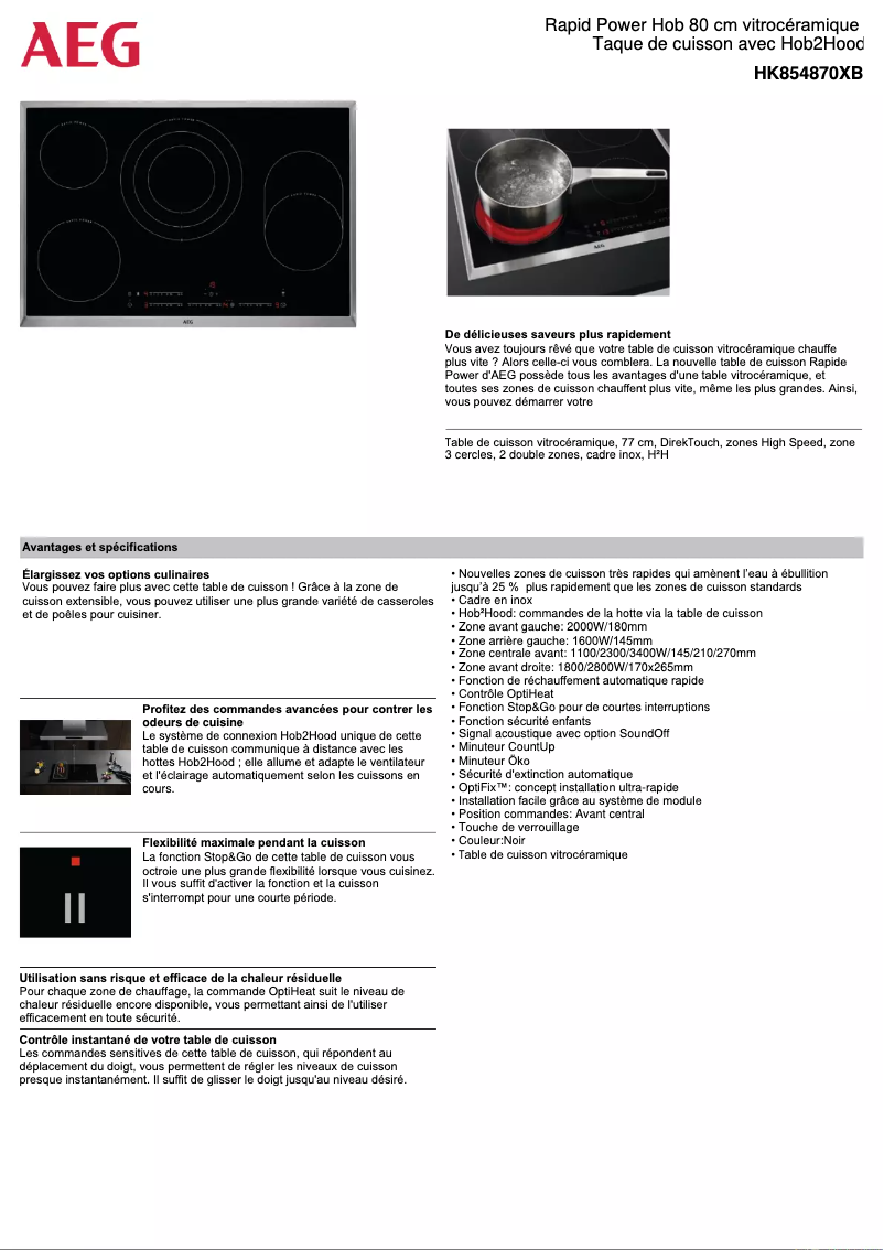 Page 1 de la notice Fiche technique AEG HK854870XB