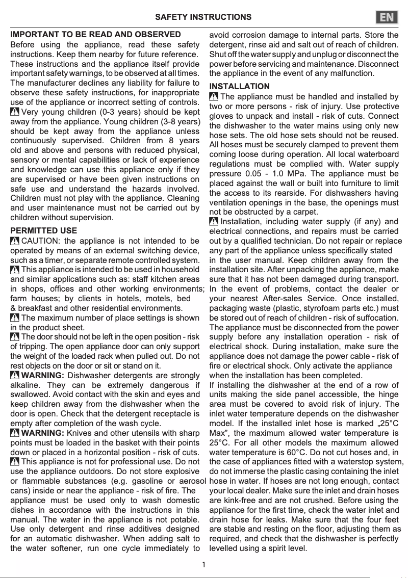 Page 1 de la notice Instructions / montage Hotpoint HIC 3C41 CW