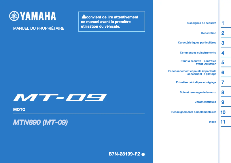 Page 1 de la notice Manuel utilisateur Yamaha MT09 (2023)
