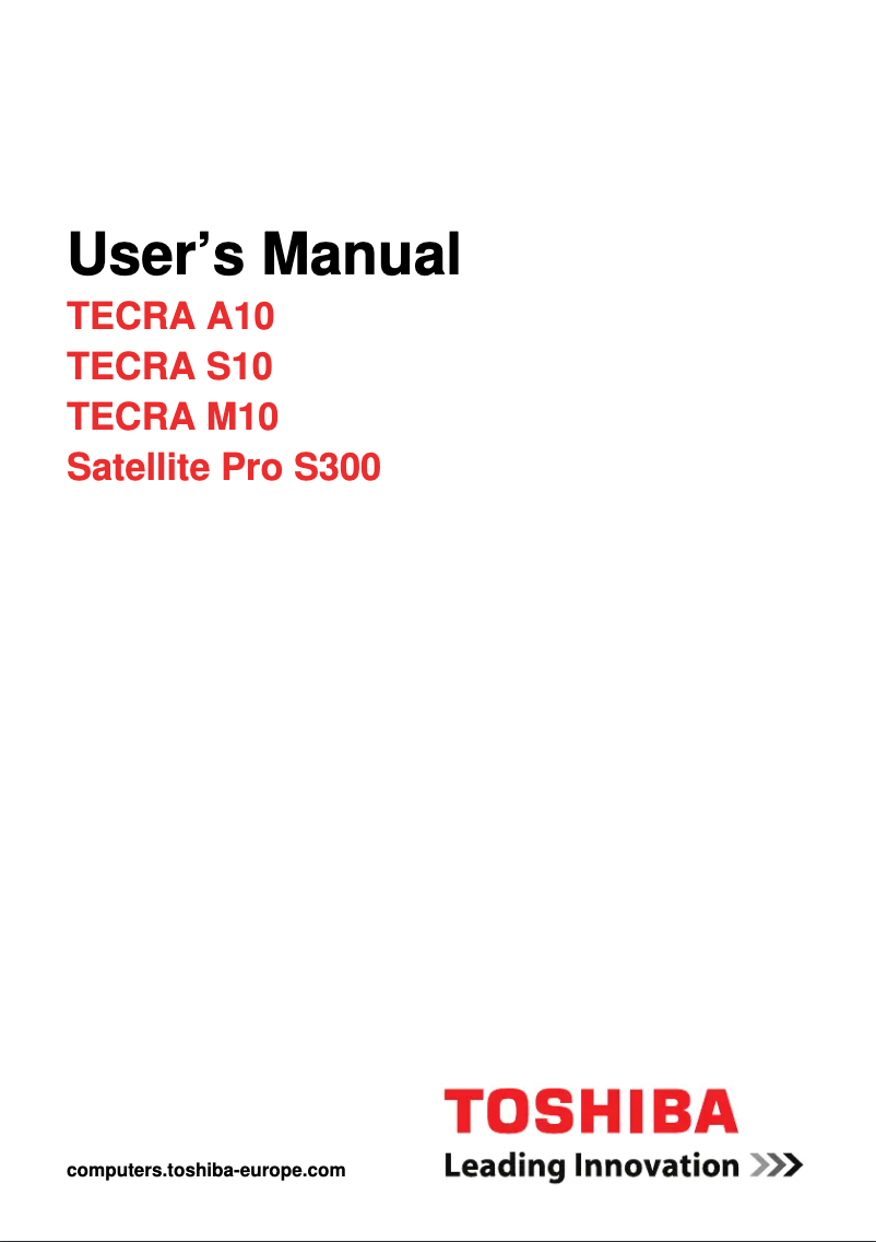 Page 1 de la notice Manuel utilisateur Toshiba Tecra S10