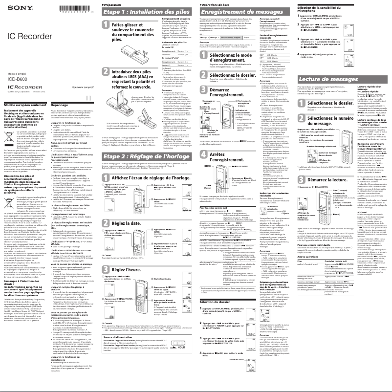 Page n°1 - Manuel utilisateur Sony ICD-B600