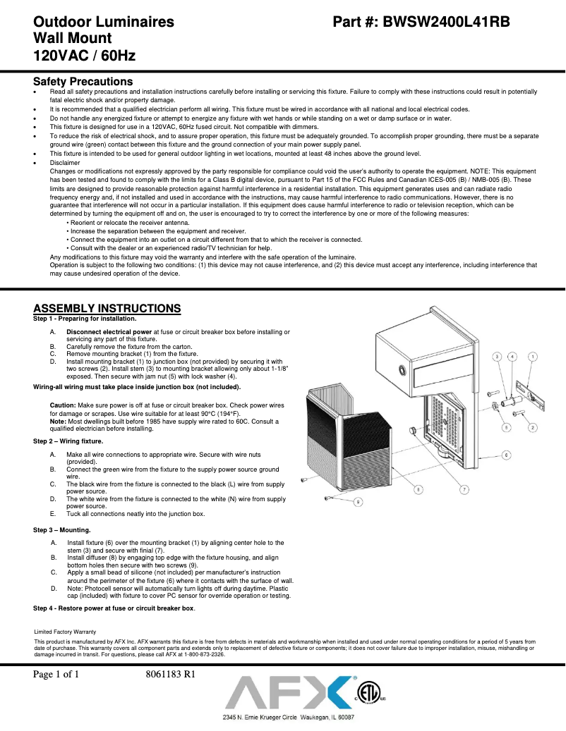 Image de la première page du manuel de l'appareil LED Security BWSW2400L41RB