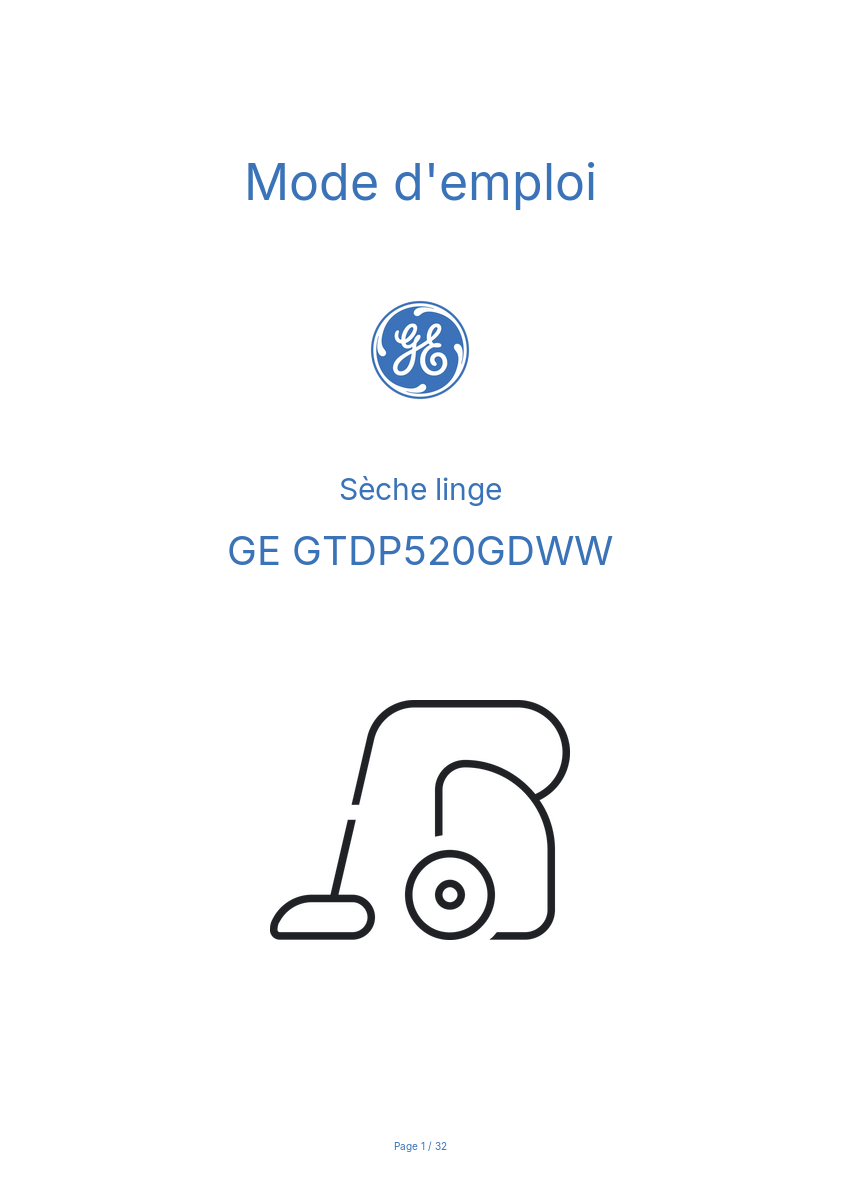 Page n°1 - Mode d'emploi GE GTDP520GDWW