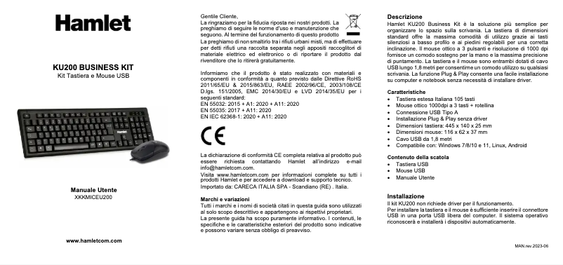 Page n°1 - Manuel utilisateur Hamlet XKKMICEU200