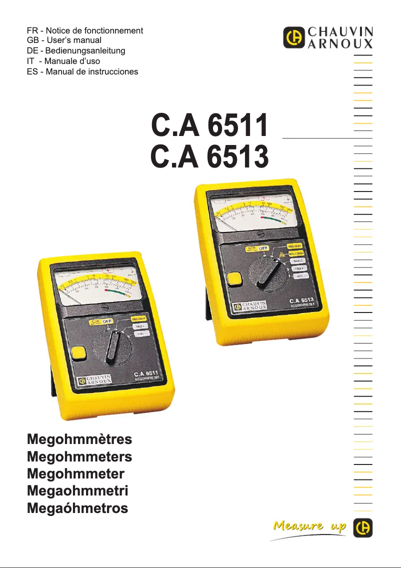 Page 1 de la notice Manuel utilisateur Chauvin Arnoux C.A 6511