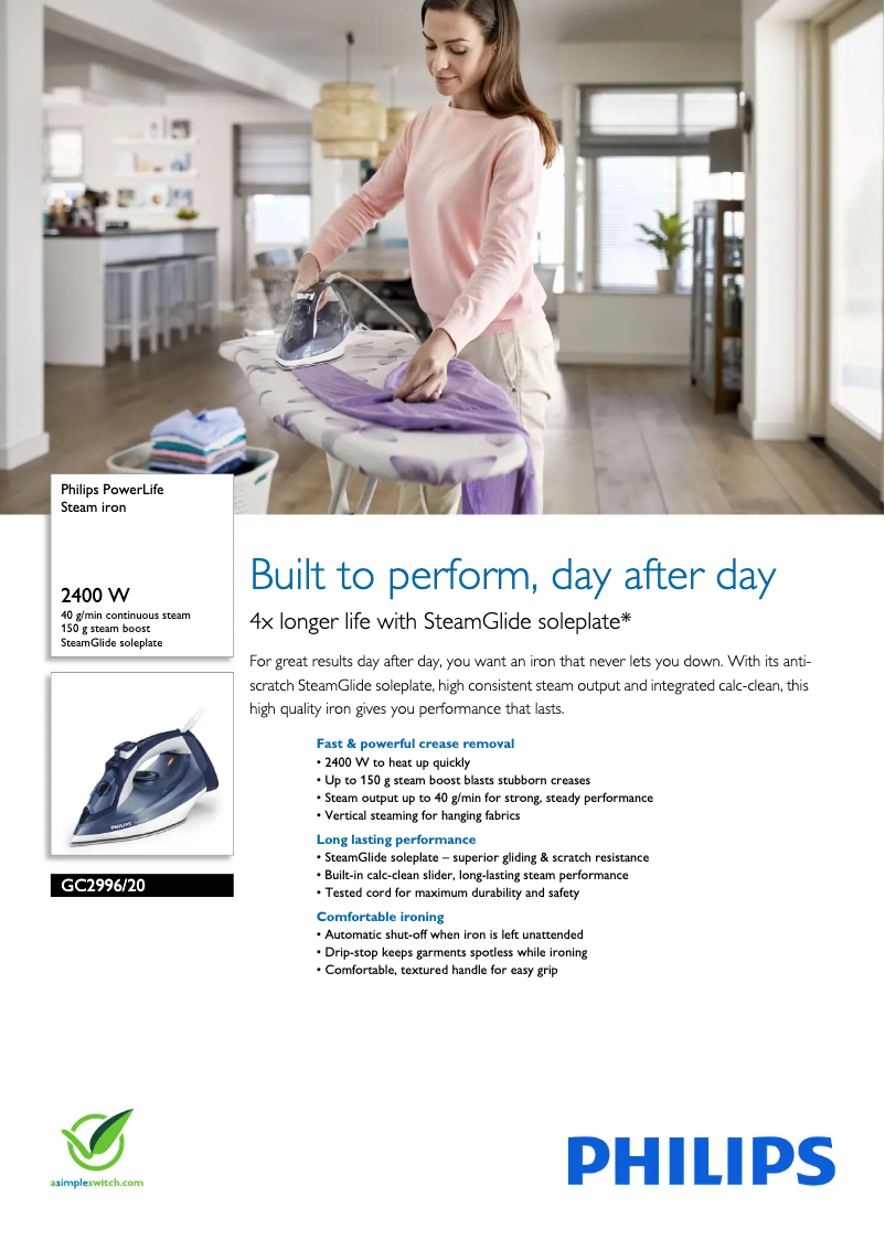 Página 1 del manual Ficha técnica Philips PowerLife GC2996