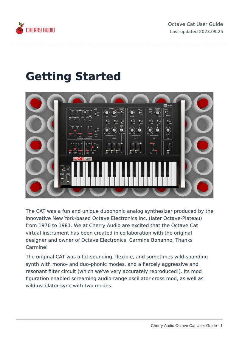 Image de la première page du manuel de l'appareil Octave Cat