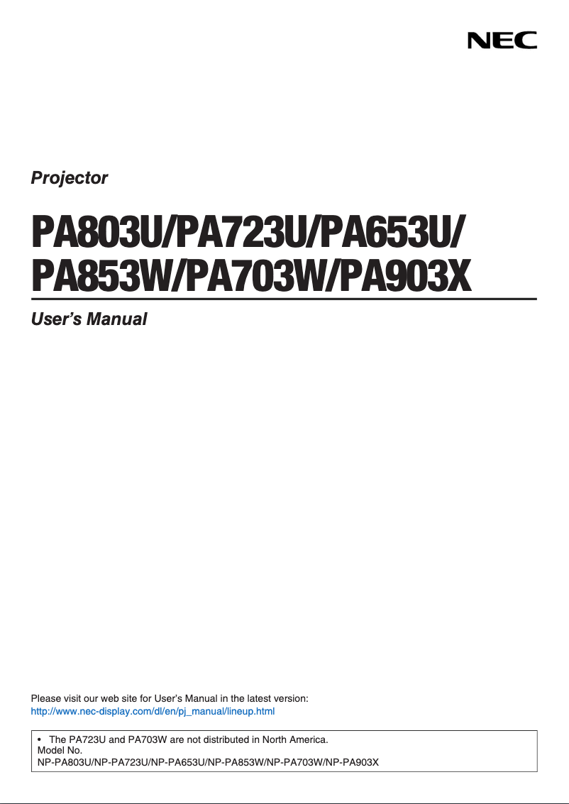 Page n°1 - Manuel utilisateur NEC PA853W