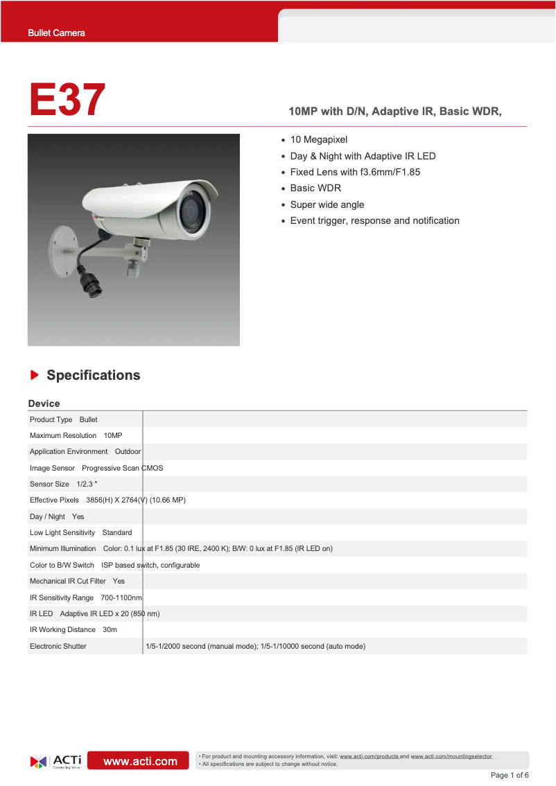 Page n°1 - Fiche technique ACTi E37