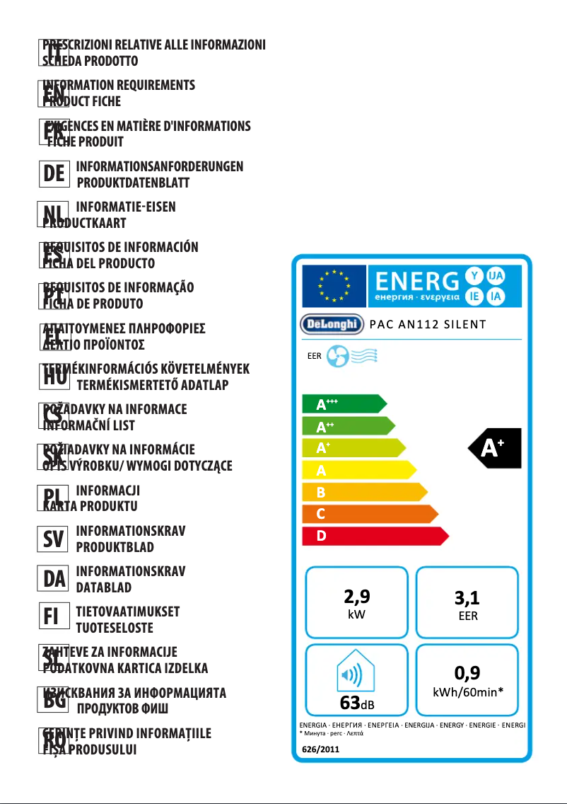 Page 1 de la notice Manuel utilisateur DeLonghi Pinguino PAC AN112 Silent