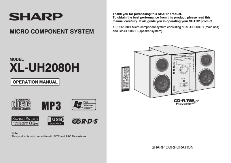 Page 1 de la notice Manuel utilisateur Sharp XL-UH2080H
