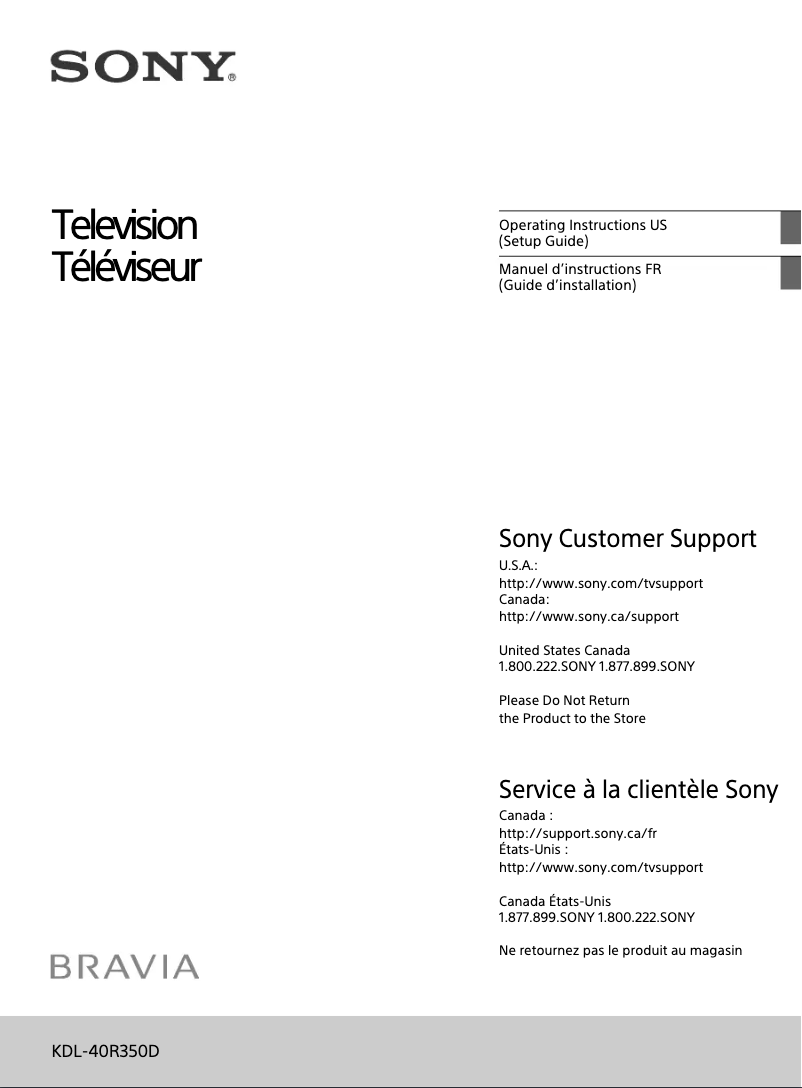 Page n°1 - Manuel utilisateur Sony Bravia KDL-40R350D