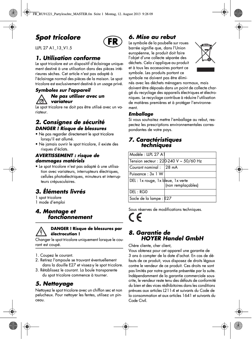 Image de la première page du manuel de l'appareil LLPL 27 A1