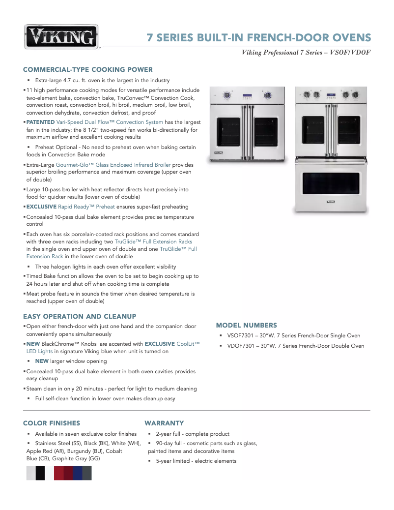 Page 1 de la notice Fiche technique Viking VDOF7301BK
