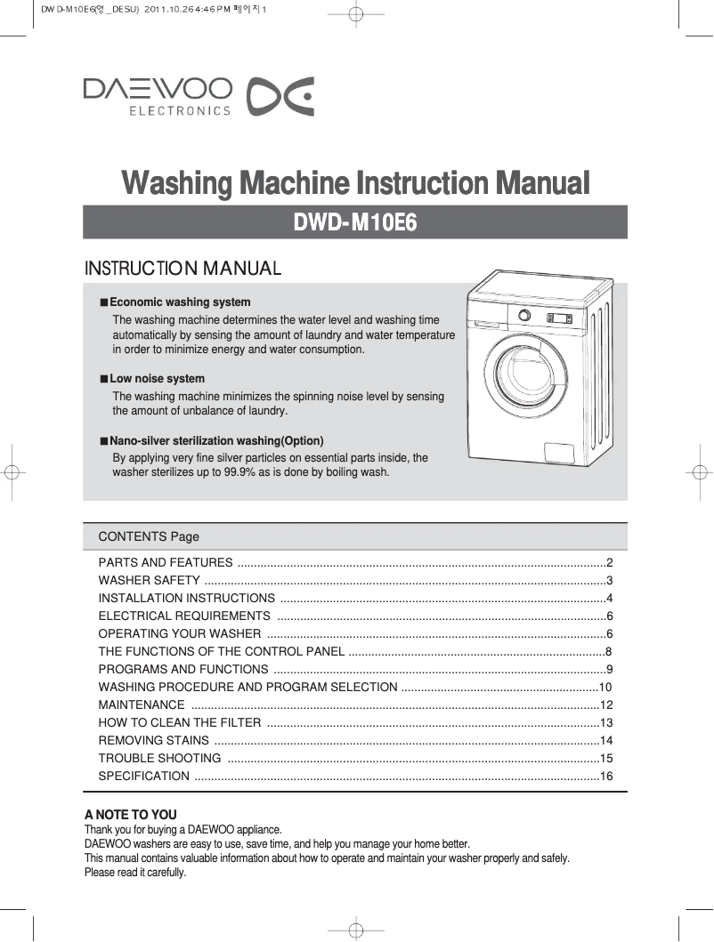 Image de la première page du manuel de l'appareil DWD-M10E6