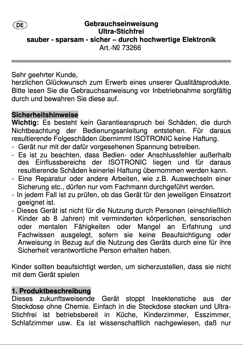 Page n°1 - Manuel utilisateur Isotronic 73266
