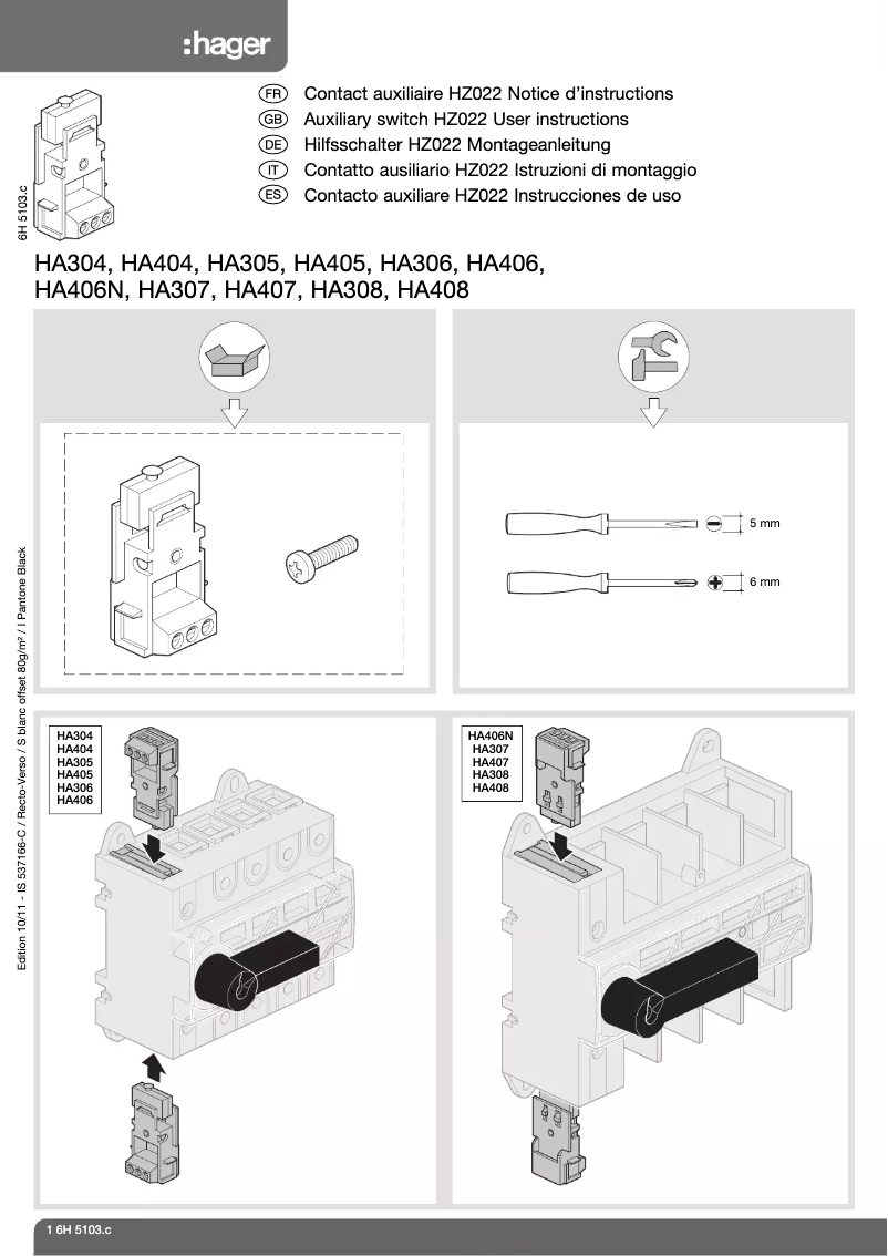 Page n°1 - Manuel utilisateur Hager HZ022