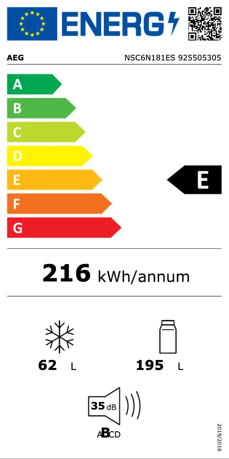 Page n°1 - Label énergétique AEG NSC6N181ES